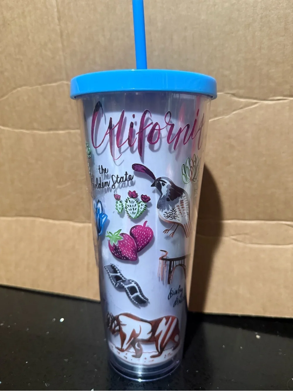 Starbucks California Tumbler Blue Lid and Straw with Multicolor Graphics